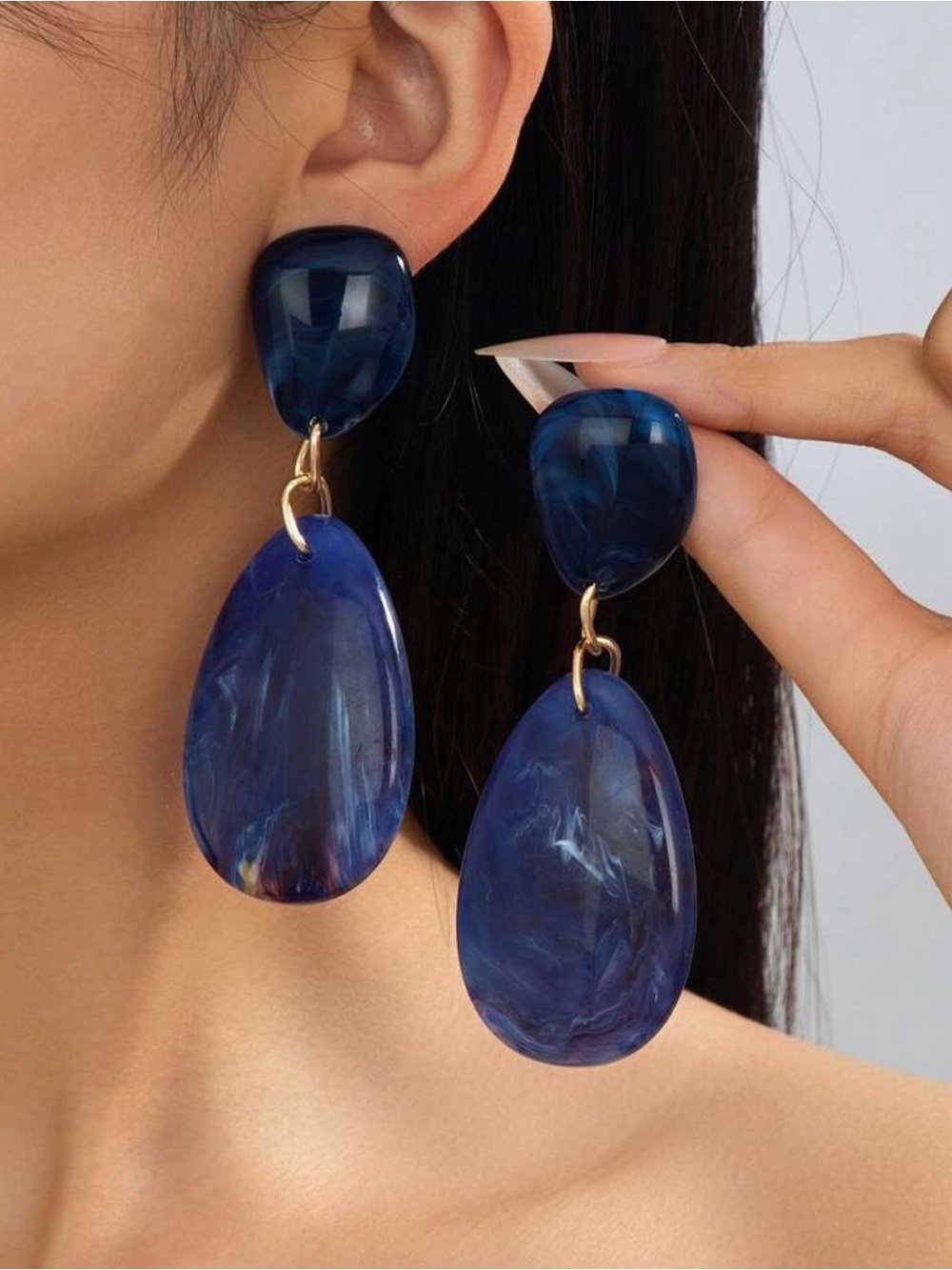 Blue Resin Drop Dangle Earrings - Brand